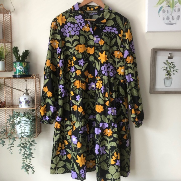SOLD♏️ModCloth Princess Highway Luella Button Down Long Sleeve Floral TierDress - Picture 2 of 14
